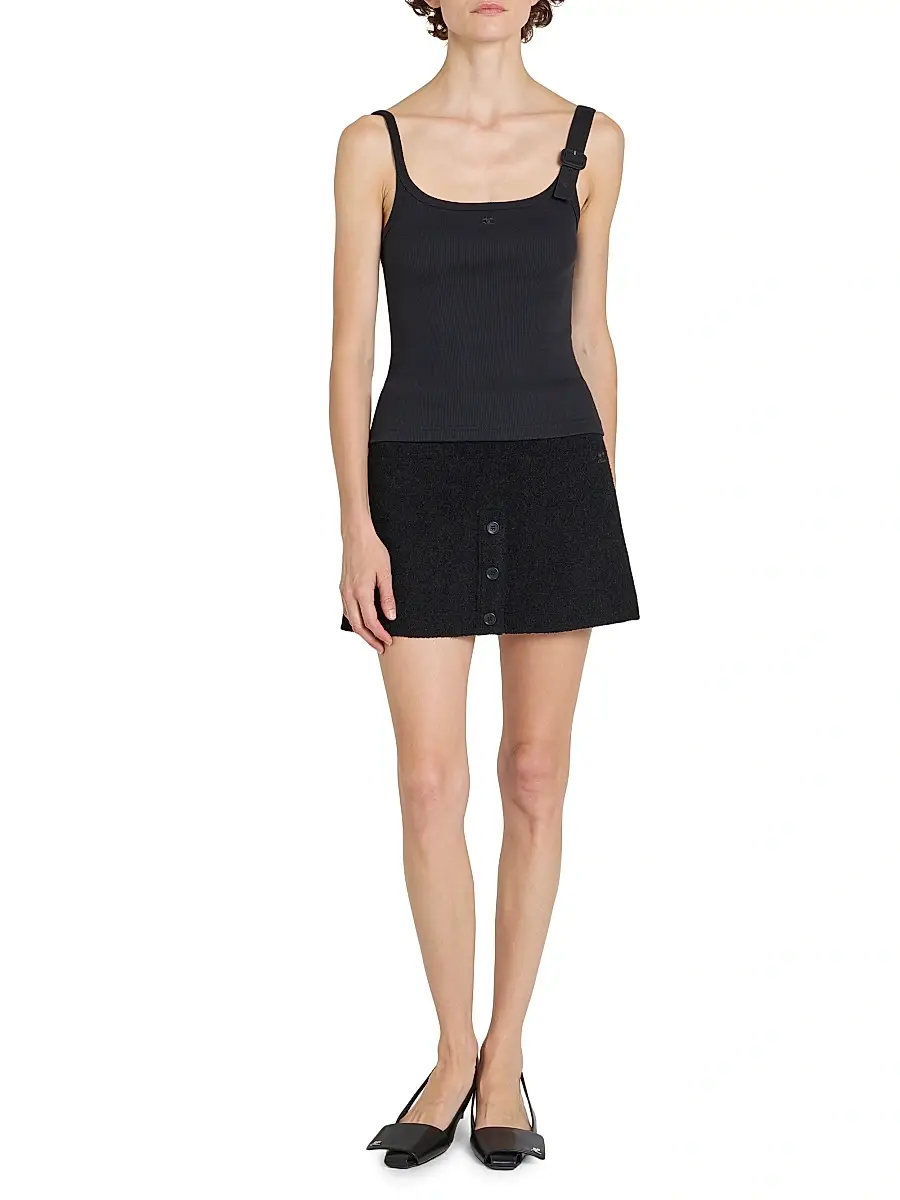 Courrèges Women's Logo-Embroidered Buckle-Trim Rib-Knit Tank | Thumbnail 2 Courrèges Women's Logo-Embroidered Buckle-Trim Rib-Knit Tank | Thumbnail 2