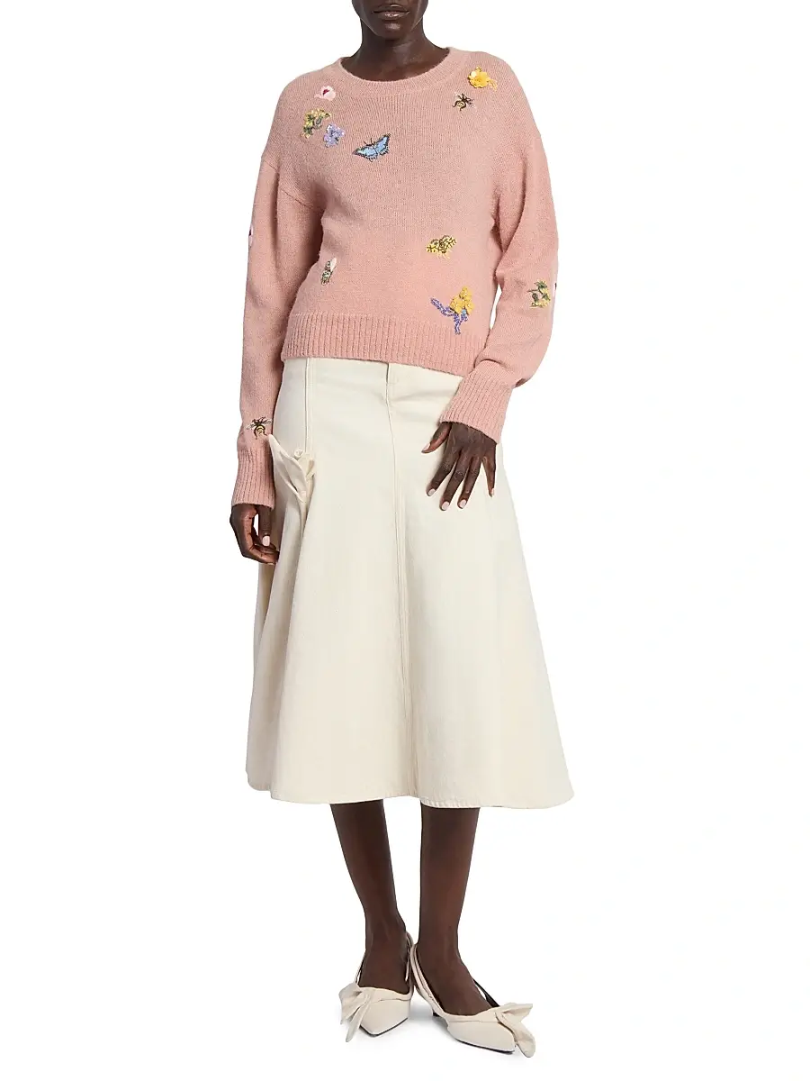 Erdem Women's Garden Embroidered Sweater - Rose | Thumbnail 2 Erdem Women's Garden Embroidered Sweater - Rose | Thumbnail 2