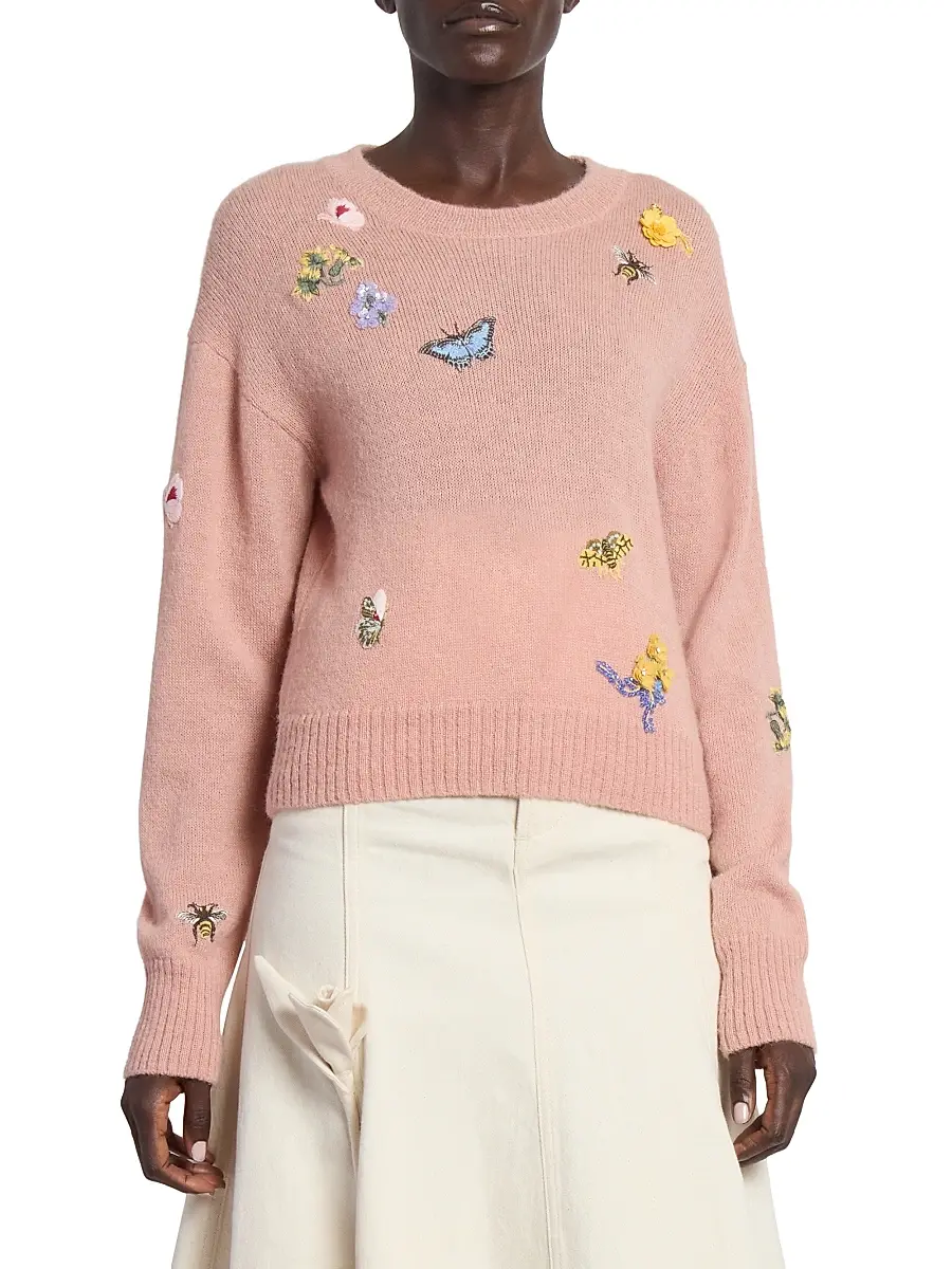 Erdem Women's Garden Embroidered Sweater - Rose | Thumbnail 3 Erdem Women's Garden Embroidered Sweater - Rose | Thumbnail 3