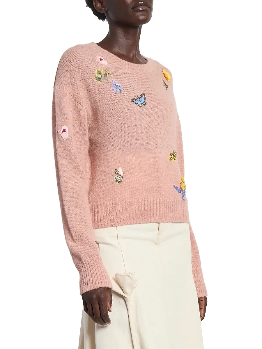 Erdem Women's Garden Embroidered Sweater - Rose | Thumbnail 4 Erdem Women's Garden Embroidered Sweater - Rose | Thumbnail 4