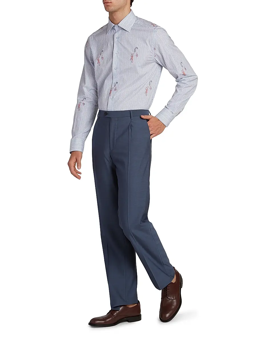 Etro Men's Pinstriped Monkey Jacquard Button-Front Shirt | Thumbnail 2 Etro Men's Pinstriped Monkey Jacquard Button-Front Shirt | Thumbnail 2