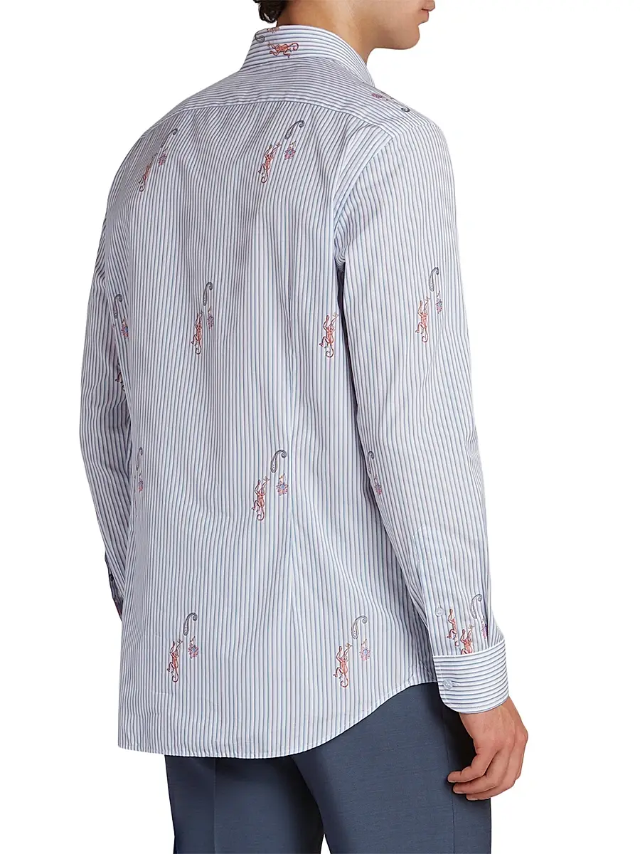 Etro Men's Pinstriped Monkey Jacquard Button-Front Shirt | Thumbnail 5 Etro Men's Pinstriped Monkey Jacquard Button-Front Shirt | Thumbnail 5