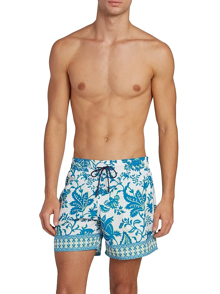 Etro Men's Aqua Print Swim Trunks | Thumbnail 3