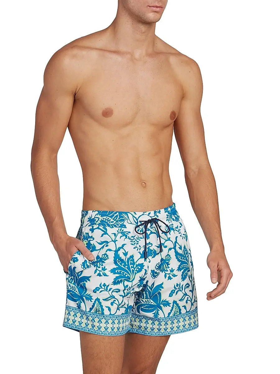 Etro Men's Aqua Print Swim Trunks | Thumbnail 4