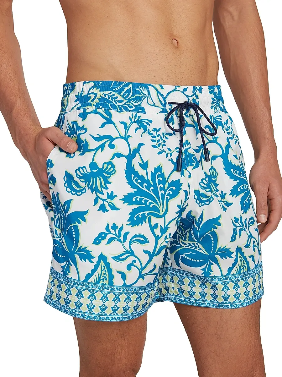 Etro Men's Aqua Print Swim Trunks | Thumbnail 6