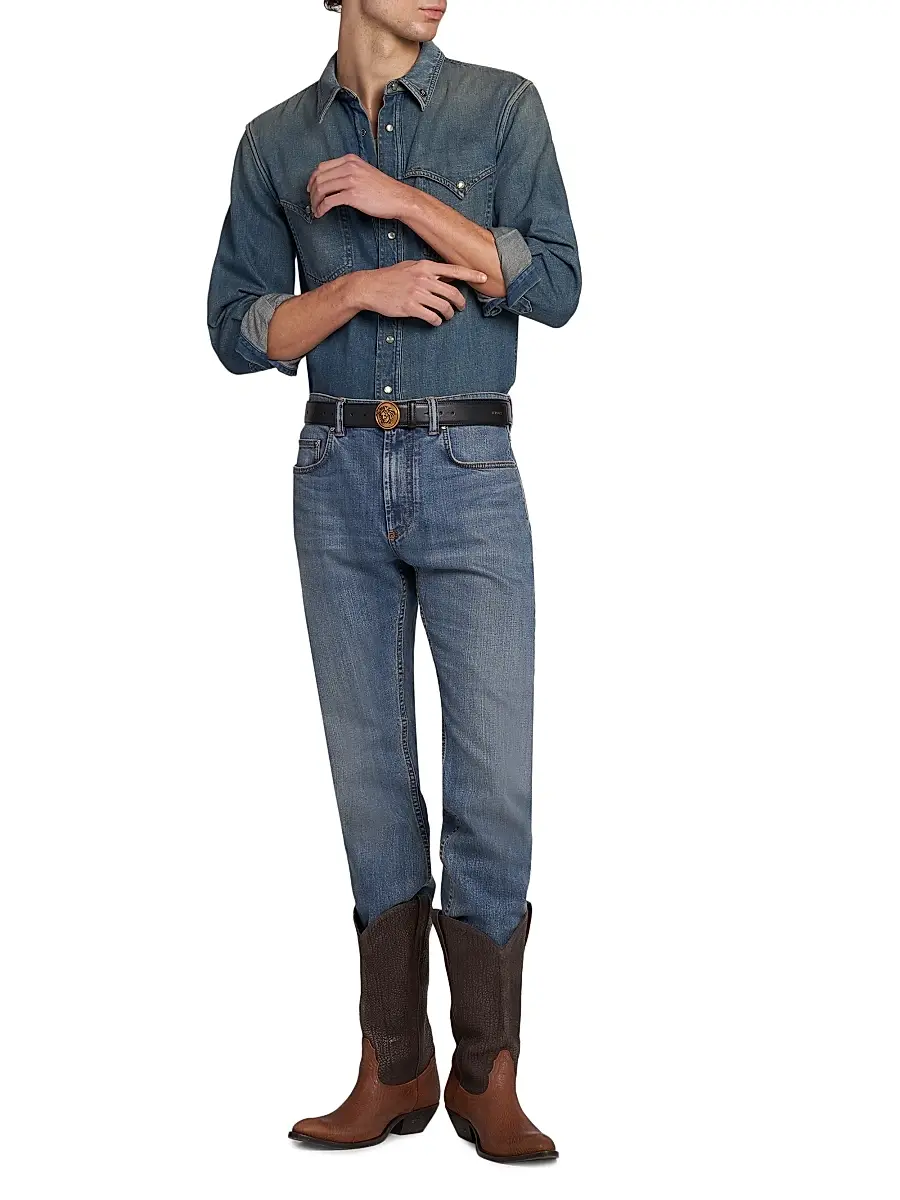 Versace Men's Stretch Light Stone Slim-Straight Jeans | Thumbnail 2 Versace Men's Stretch Light Stone Slim-Straight Jeans | Thumbnail 2