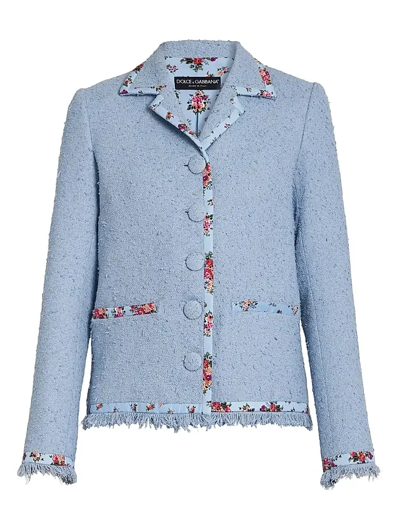 Dolce & Gabbana Women's Floral Trim Tweed Cotton-Silk Jacket