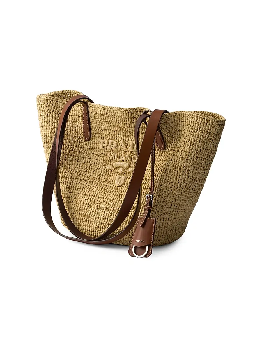 Prada Women's Crochet And Leather Tote Bag - Brown | Thumbnail 2 Prada Women's Crochet And Leather Tote Bag - Brown | Thumbnail 2