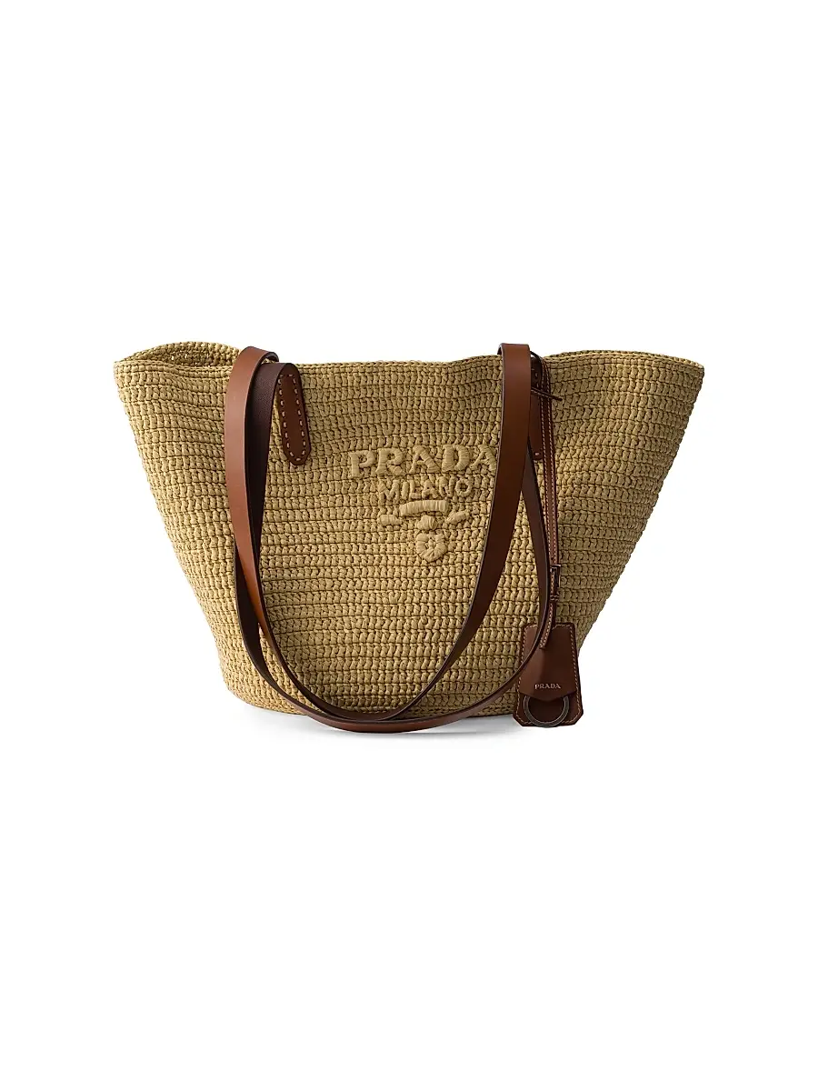 Women's Crochet And Leather Tote Bag - Brown Women's Crochet And Leather Tote Bag - Brown