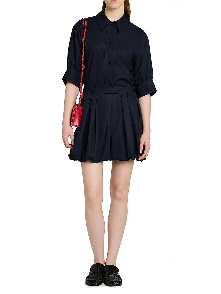 Jil Sander Women's Bubble-Hem Cotton Shorts - Navy | Thumbnail 2 Jil Sander Women's Bubble-Hem Cotton Shorts - Navy | Thumbnail 2