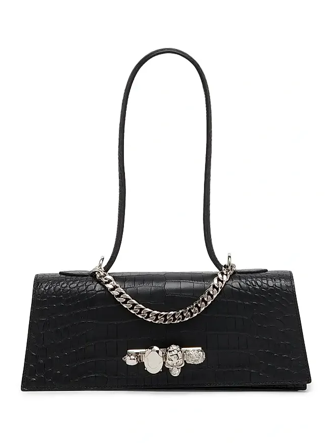 Women's Jewelled Croc-Embossed Leather Top Handle Bag Women's Jewelled Croc-Embossed Leather Top Handle Bag