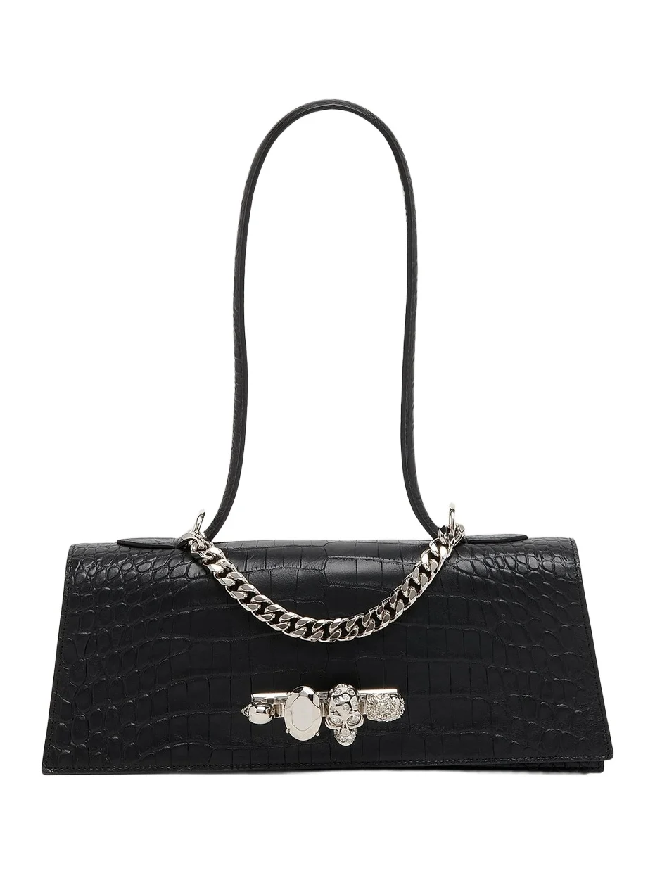 Women's Jewelled Croc-Embossed Leather Top Handle Bag Women's Jewelled Croc-Embossed Leather Top Handle Bag