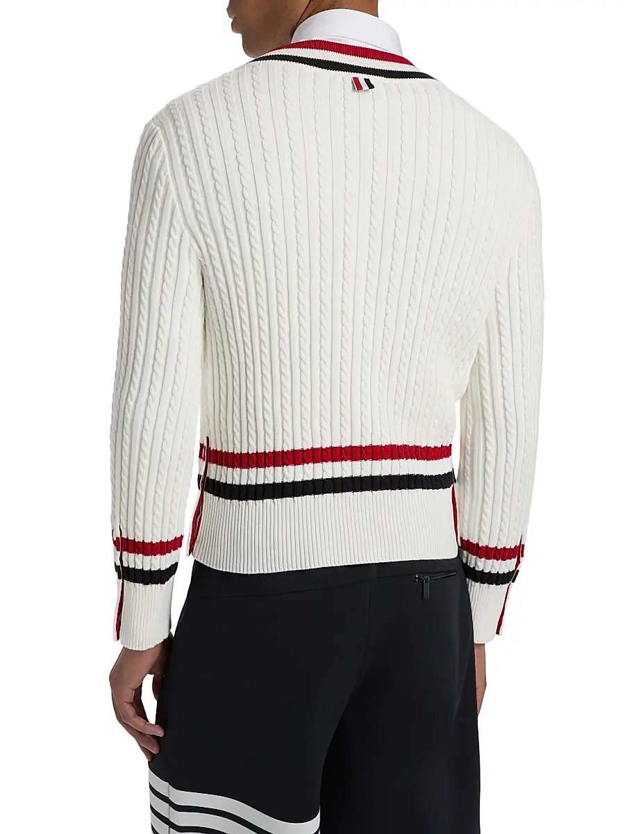 Thom Browne Men's Cable-Knit Cotton Cricket Sweater | Thumbnail 5 Thom Browne Men's Cable-Knit Cotton Cricket Sweater | Thumbnail 5