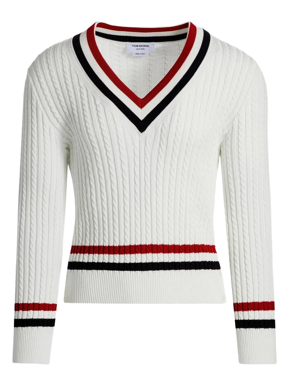Thom Browne Men's Cable-Knit Cotton Cricket Sweater