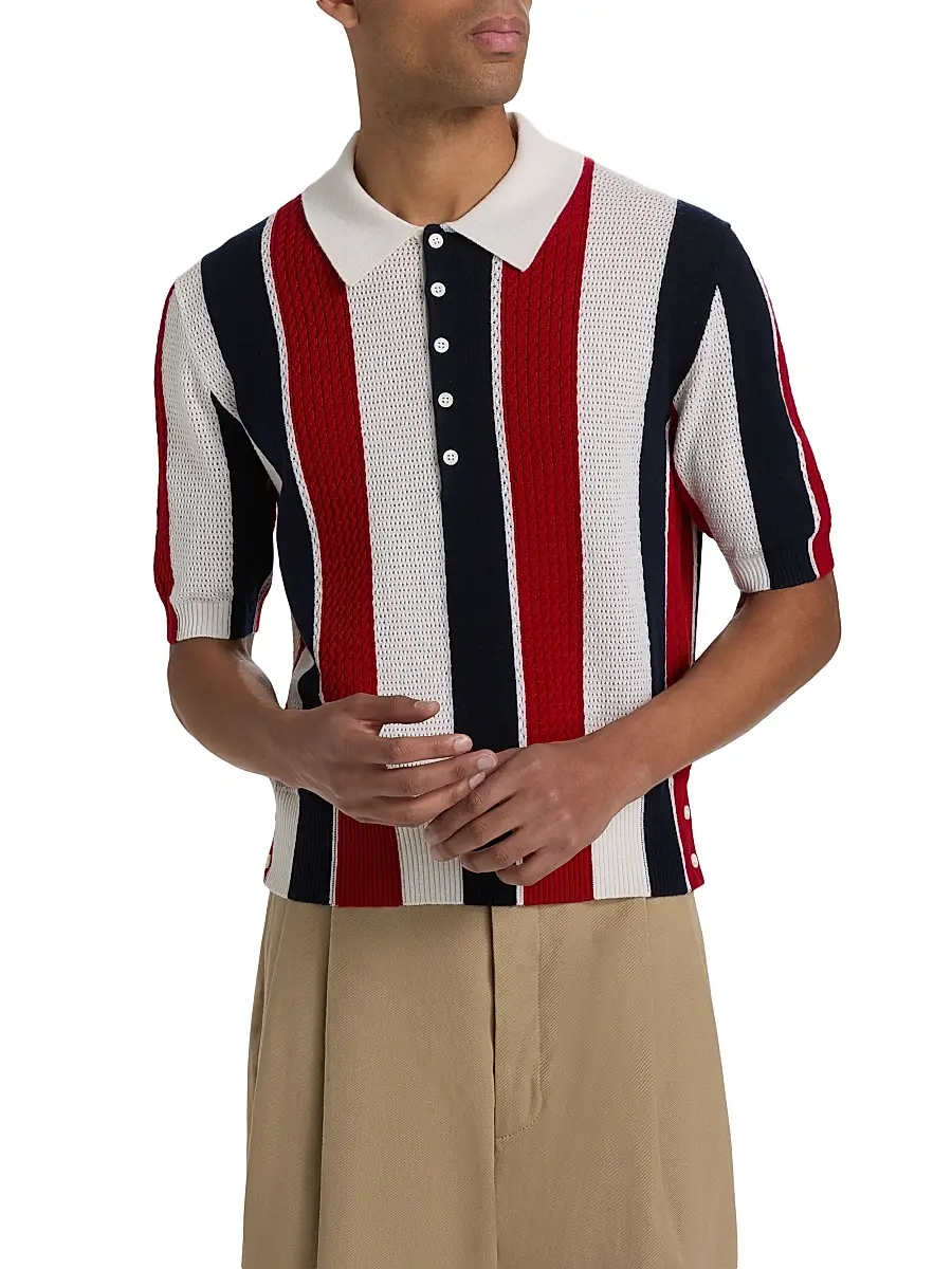Thom Browne Men's Shadow Striped Cashmere Polo Sweater | Thumbnail 3 Thom Browne Men's Shadow Striped Cashmere Polo Sweater | Thumbnail 3