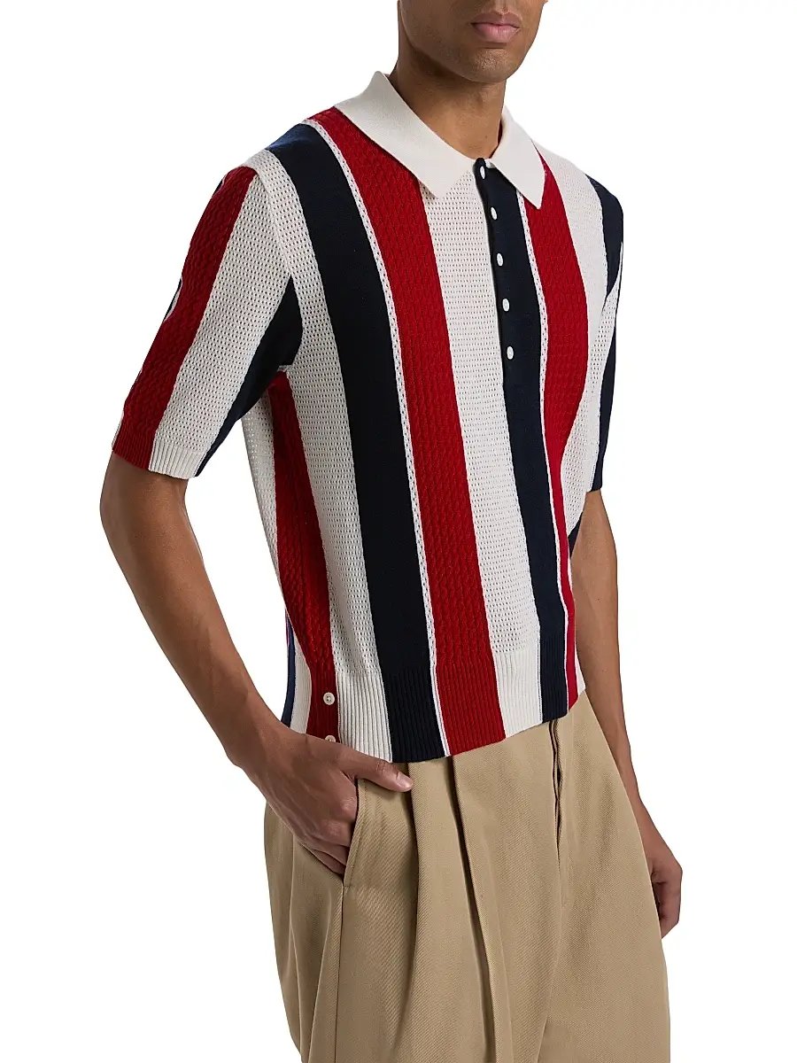 Thom Browne Men's Shadow Striped Cashmere Polo Sweater | Thumbnail 4 Thom Browne Men's Shadow Striped Cashmere Polo Sweater | Thumbnail 4