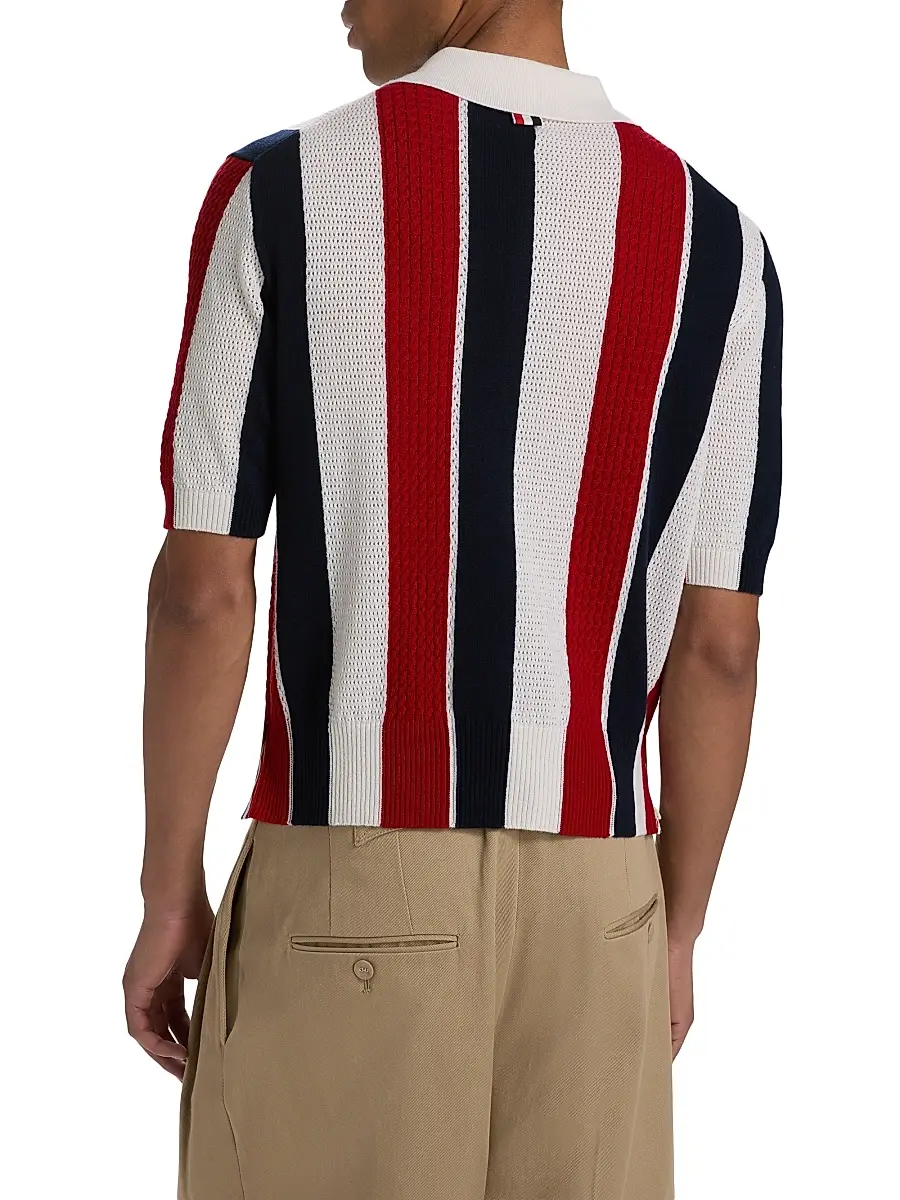Thom Browne Men's Shadow Striped Cashmere Polo Sweater | Thumbnail 5 Thom Browne Men's Shadow Striped Cashmere Polo Sweater | Thumbnail 5
