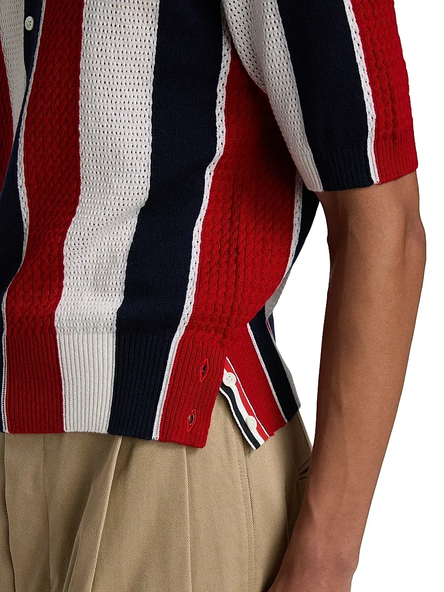 Thom Browne Men's Shadow Striped Cashmere Polo Sweater | Thumbnail 6 Thom Browne Men's Shadow Striped Cashmere Polo Sweater | Thumbnail 6