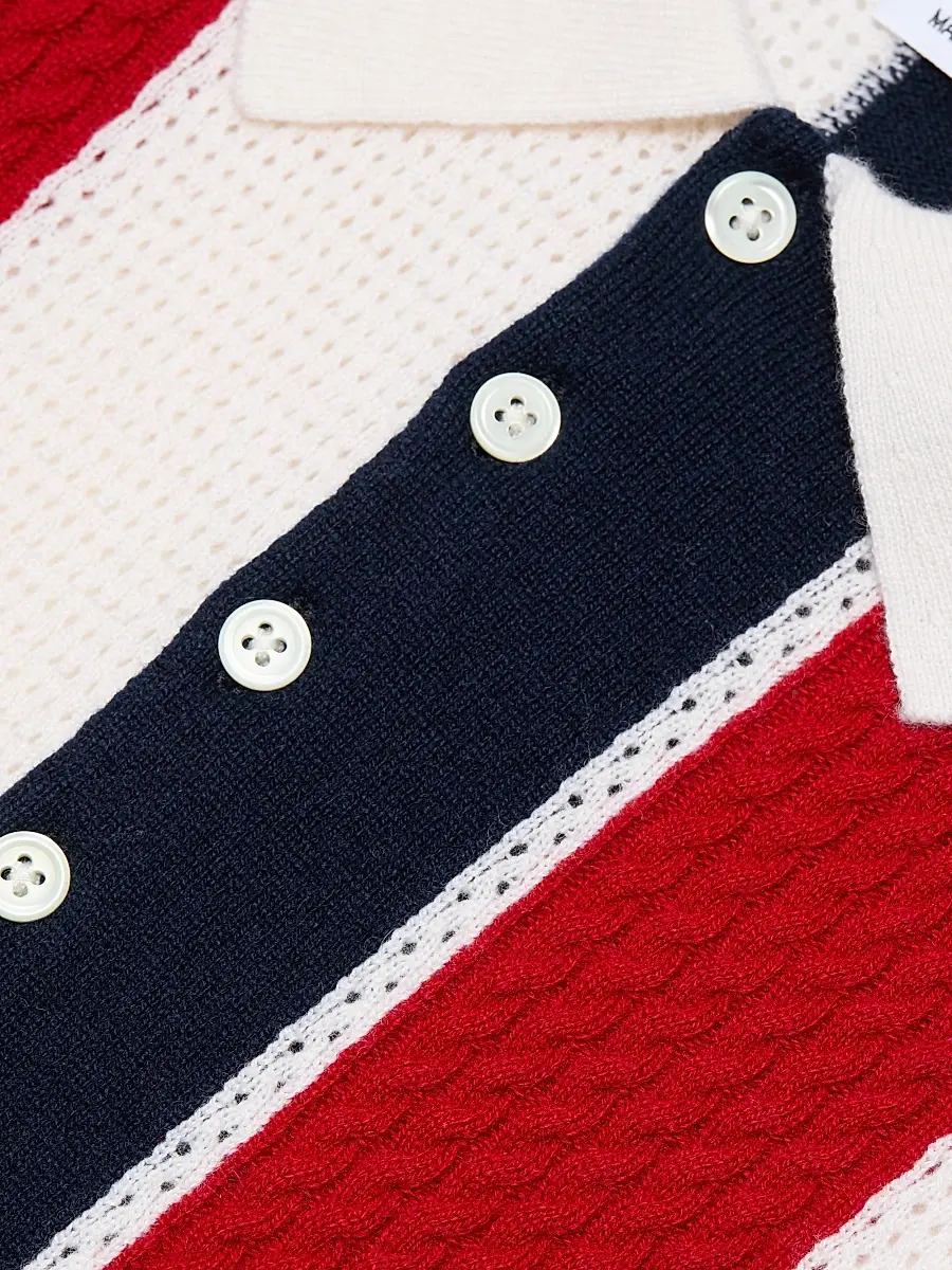 Thom Browne Men's Shadow Striped Cashmere Polo Sweater | Thumbnail 7 Thom Browne Men's Shadow Striped Cashmere Polo Sweater | Thumbnail 7
