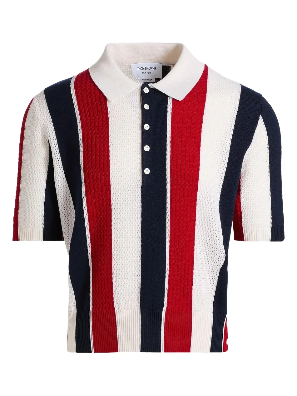 Men's Shadow Striped Cashmere Polo Sweater Men's Shadow Striped Cashmere Polo Sweater
