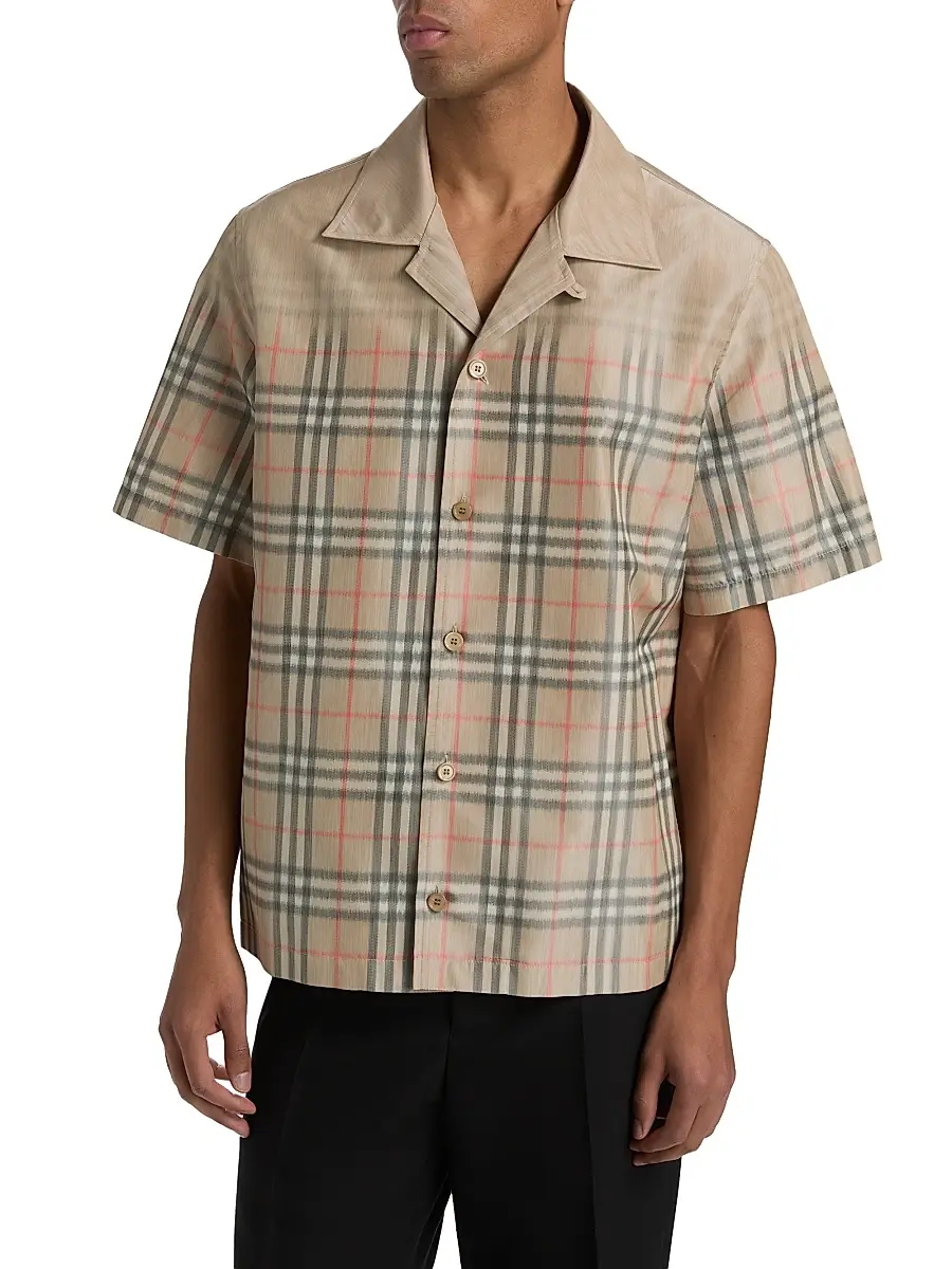 Burberry Men's Hugh Faded Check Camp Shirt | Thumbnail 3 Burberry Men's Hugh Faded Check Camp Shirt | Thumbnail 3