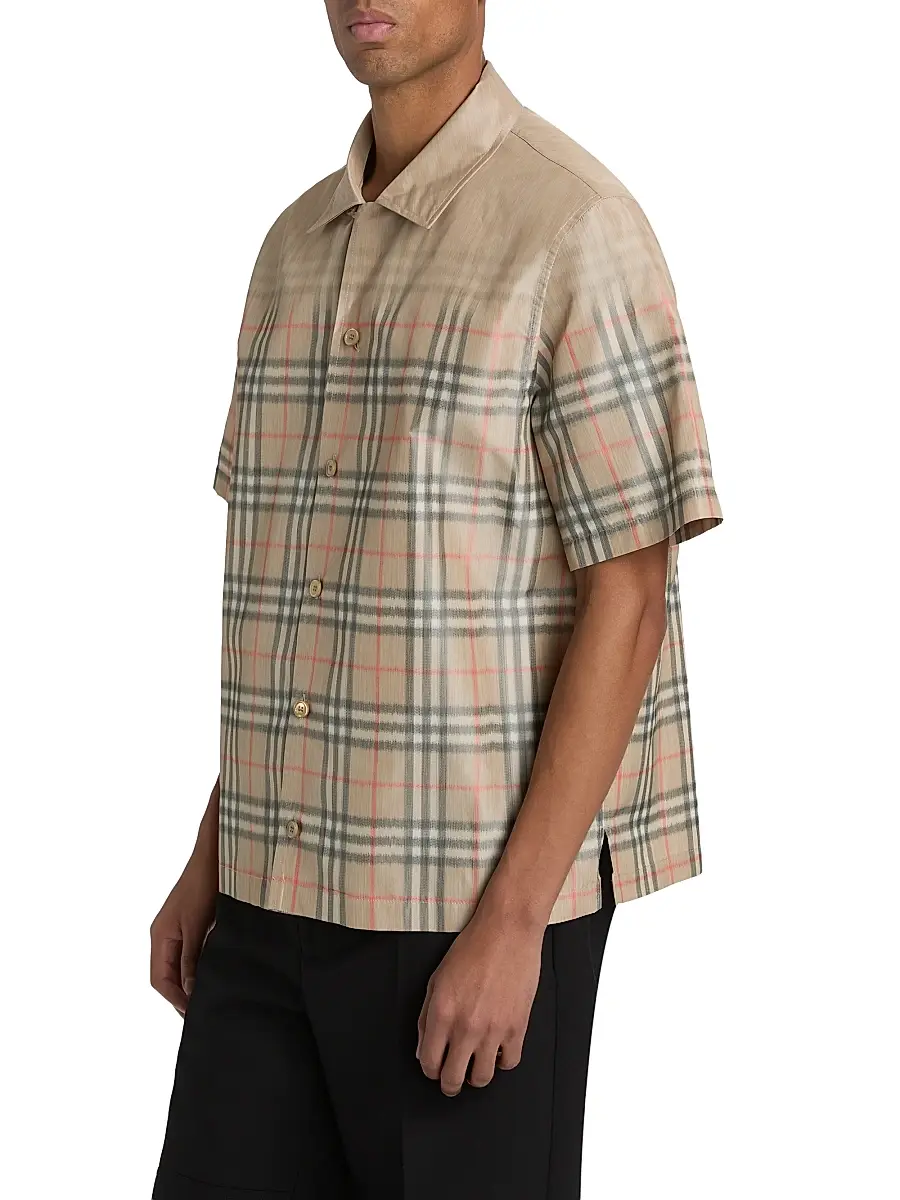 Burberry Men's Hugh Faded Check Camp Shirt | Thumbnail 4 Burberry Men's Hugh Faded Check Camp Shirt | Thumbnail 4