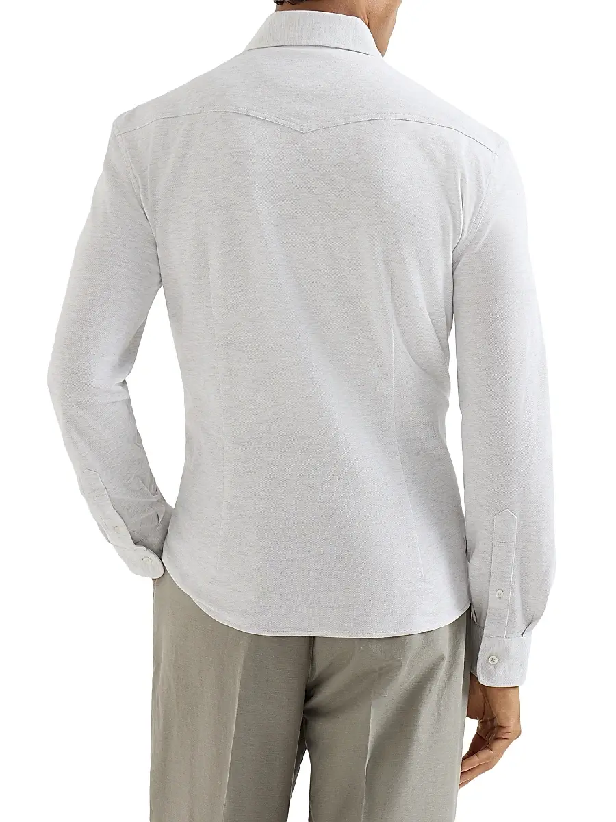 Brunello Cucinelli Men's Cotton Piqué Western Shirt | Thumbnail 3 Brunello Cucinelli Men's Cotton Piqué Western Shirt | Thumbnail 3