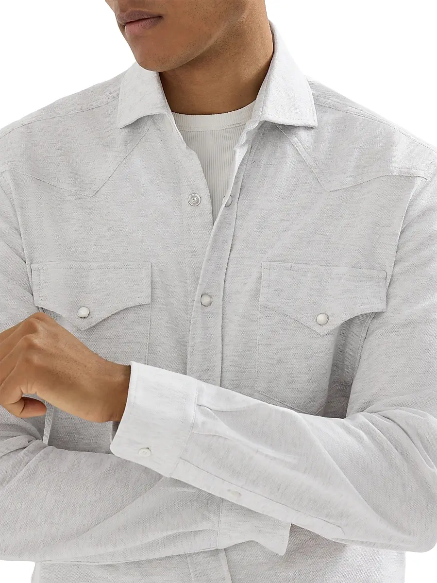 Brunello Cucinelli Men's Cotton Piqué Western Shirt | Thumbnail 4 Brunello Cucinelli Men's Cotton Piqué Western Shirt | Thumbnail 4