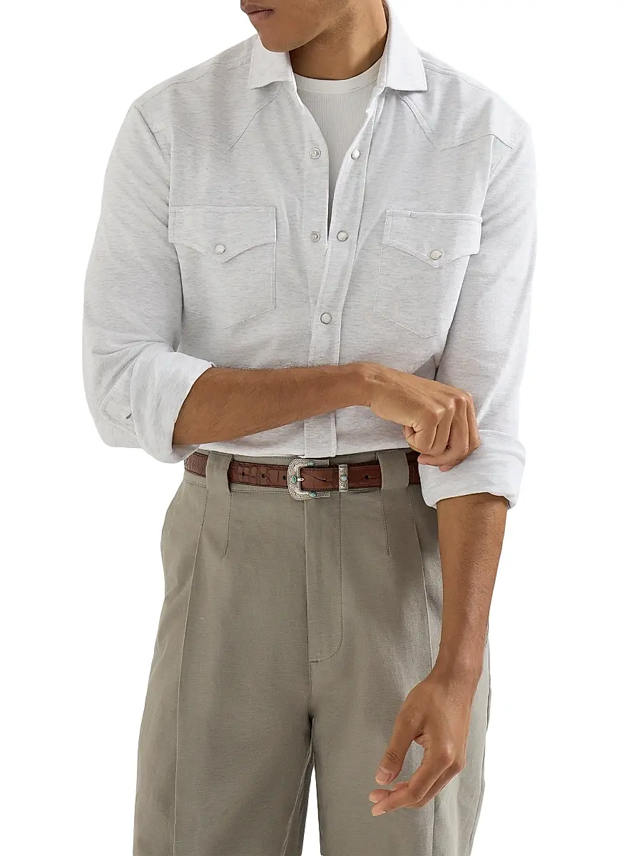 Brunello Cucinelli Men's Cotton Piqué Western Shirt | Thumbnail 5 Brunello Cucinelli Men's Cotton Piqué Western Shirt | Thumbnail 5