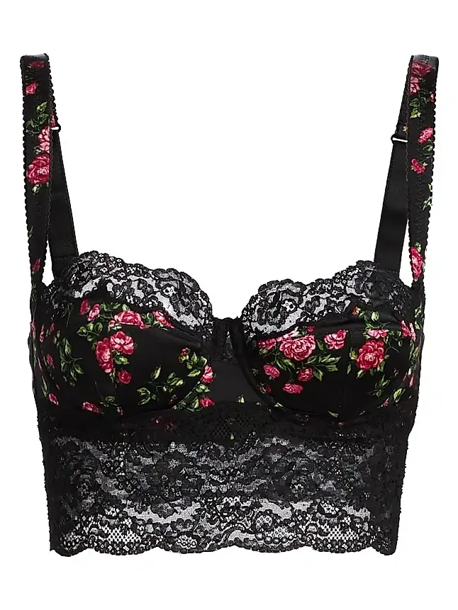 Women's Rose Lace-Trim Longline Balconette Bra Women's Rose Lace-Trim Longline Balconette Bra
