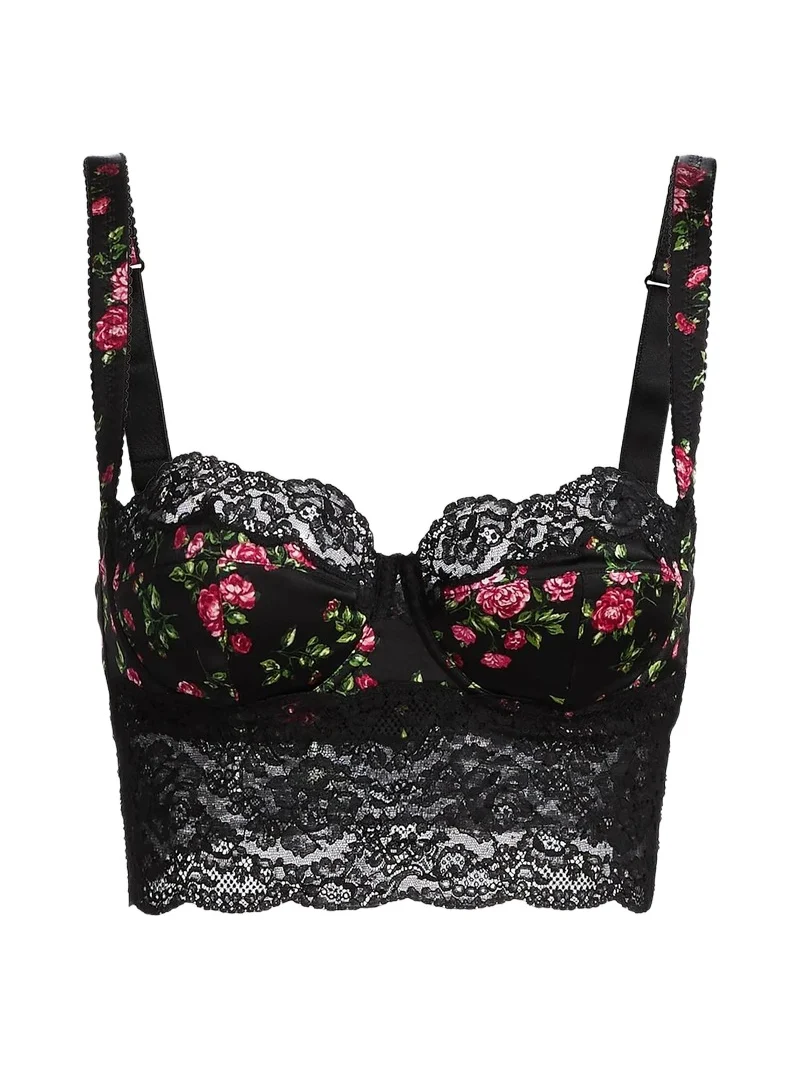 Women's Rose Lace-Trim Longline Balconette Bra Women's Rose Lace-Trim Longline Balconette Bra