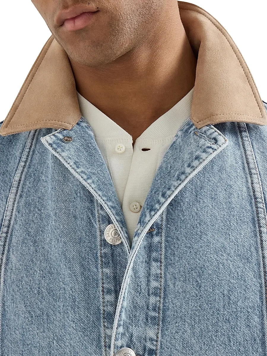Brunello Cucinelli Men's Denim Outerwear Jacket with Suede Collar - Light Denim | Thumbnail 5 Brunello Cucinelli Men's Denim Outerwear Jacket with Suede Collar - Light Denim | Thumbnail 5