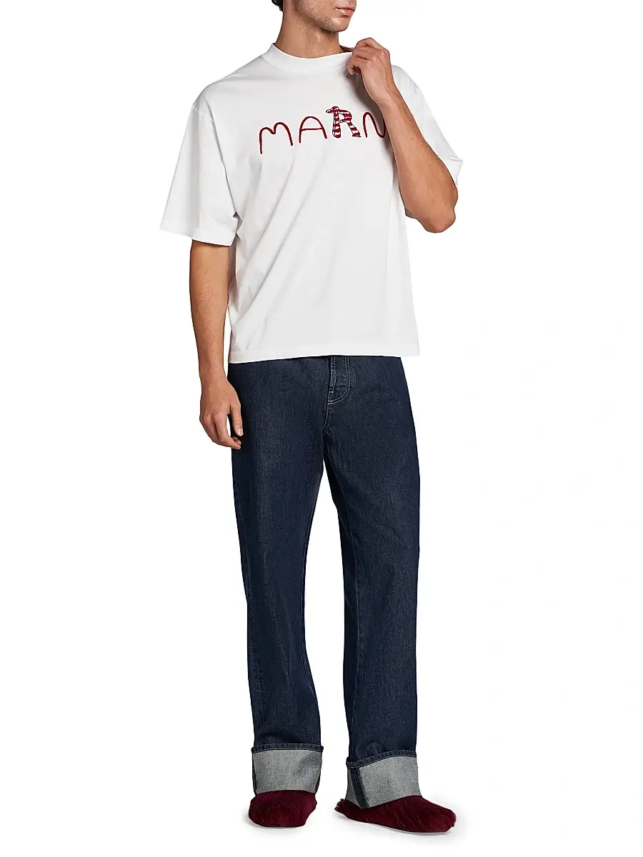 Marni Men's Logo Crewneck Cotton T-Shirt | Thumbnail 2 Marni Men's Logo Crewneck Cotton T-Shirt | Thumbnail 2