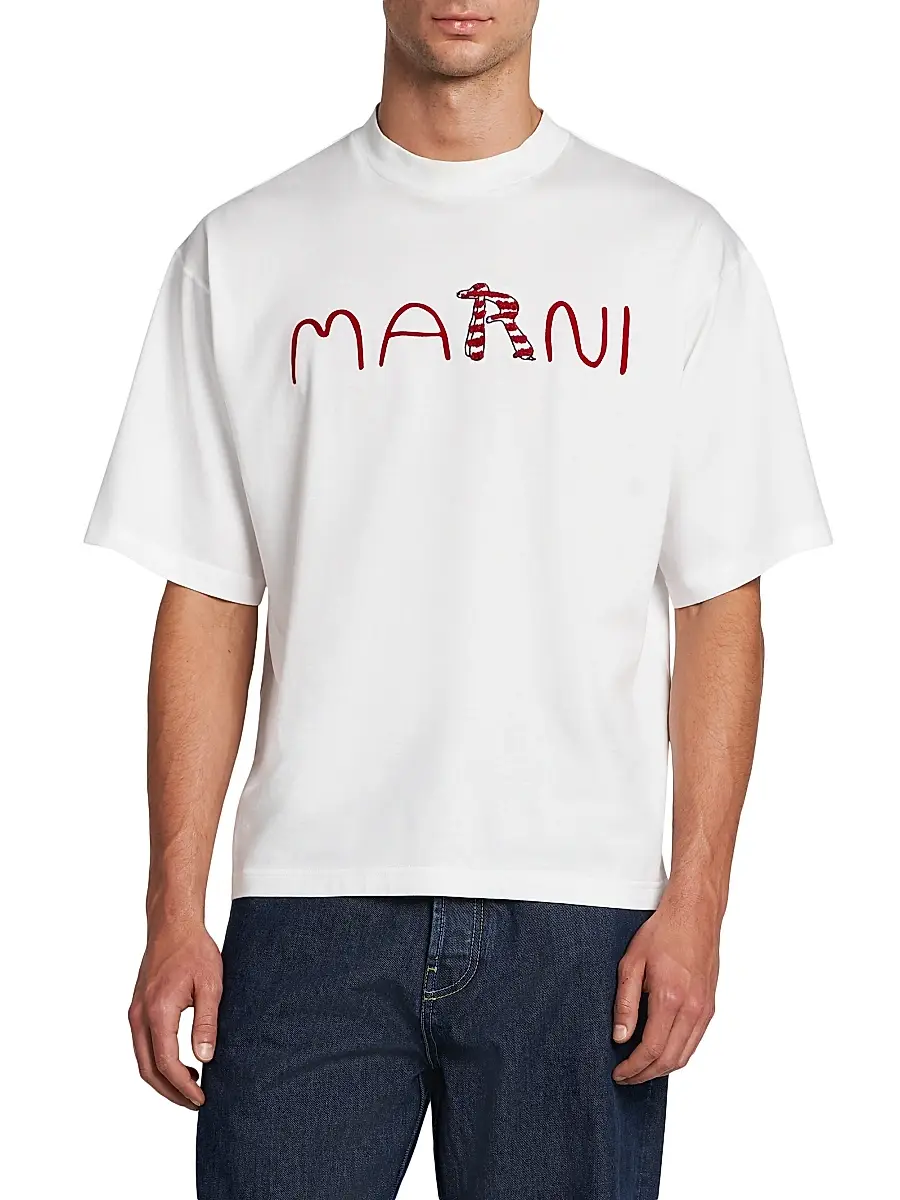 Marni Men's Logo Crewneck Cotton T-Shirt | Thumbnail 3 Marni Men's Logo Crewneck Cotton T-Shirt | Thumbnail 3