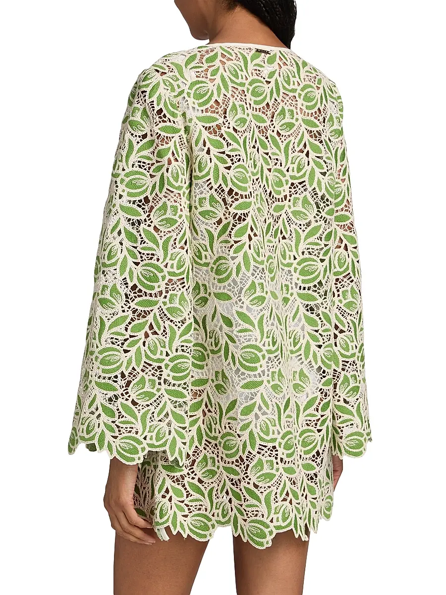 Milly Women's Green Leaf Cotton-Blend Cover-Up Minidress | Thumbnail 4 Milly Women's Green Leaf Cotton-Blend Cover-Up Minidress | Thumbnail 4