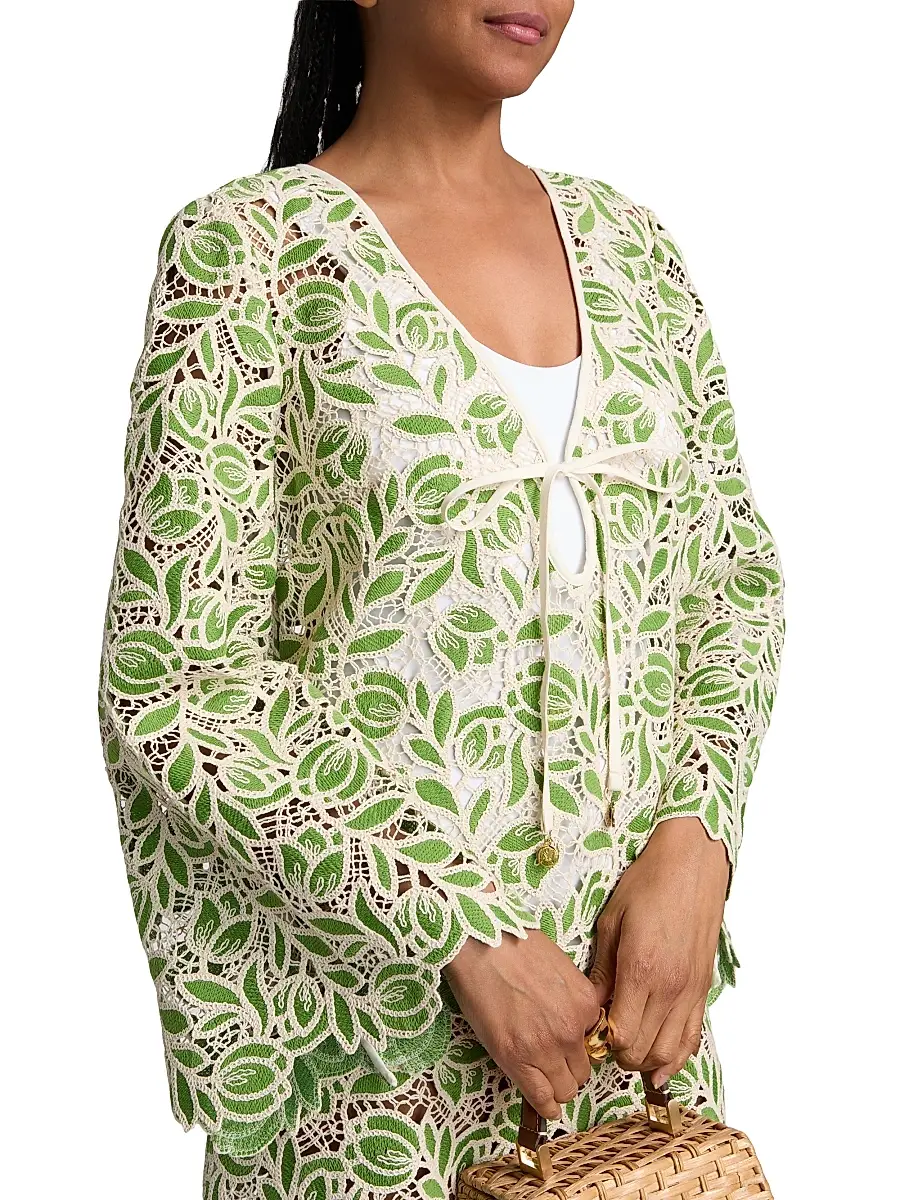 Milly Women's Green Leaf Cotton-Blend Cover-Up Minidress | Thumbnail 5 Milly Women's Green Leaf Cotton-Blend Cover-Up Minidress | Thumbnail 5