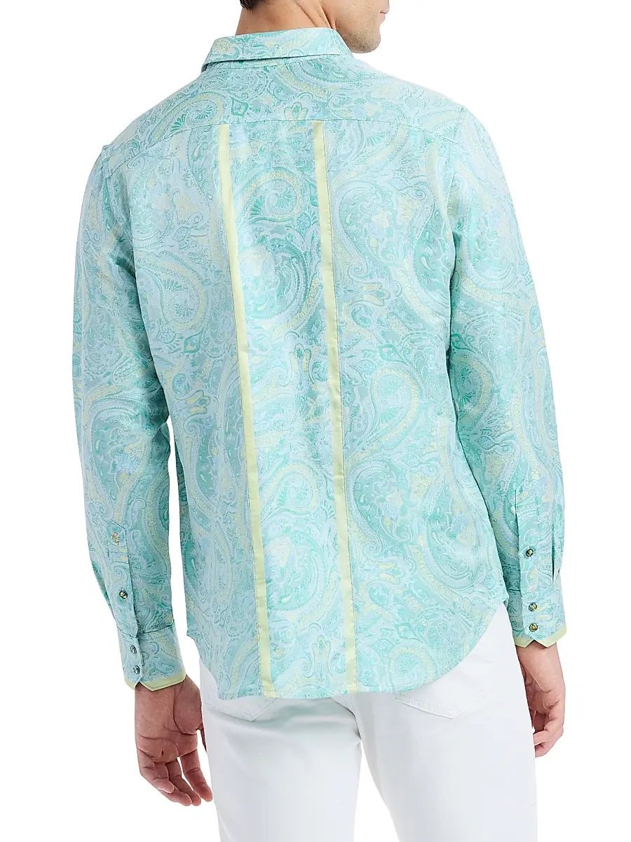 Robert Graham Men's The Viscount Paisley Button-Front Shirt - Teal | Thumbnail 6 Robert Graham Men's The Viscount Paisley Button-Front Shirt - Teal | Thumbnail 6
