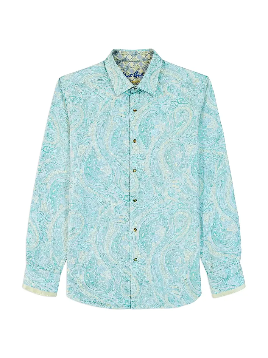Robert Graham Men's The Viscount Paisley Button-Front Shirt - Teal | Image 1 Robert Graham Men's The Viscount Paisley Button-Front Shirt - Teal | Image 1