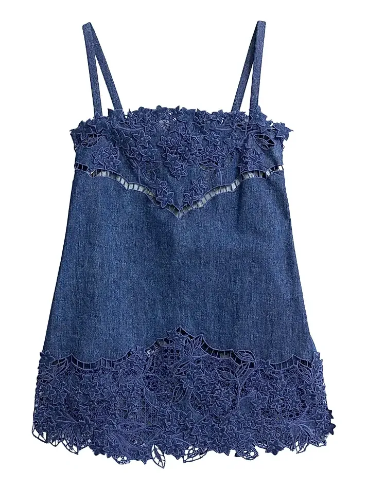 Women's Embroidered Floral Denim Minidress