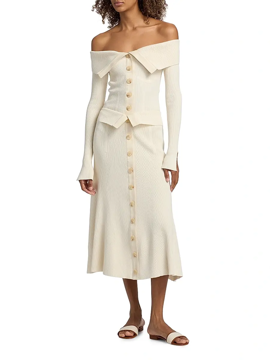 Zimmermann Women's Buttoned Rib-Knit Midi-Skirt | Thumbnail 2 Zimmermann Women's Buttoned Rib-Knit Midi-Skirt | Thumbnail 2