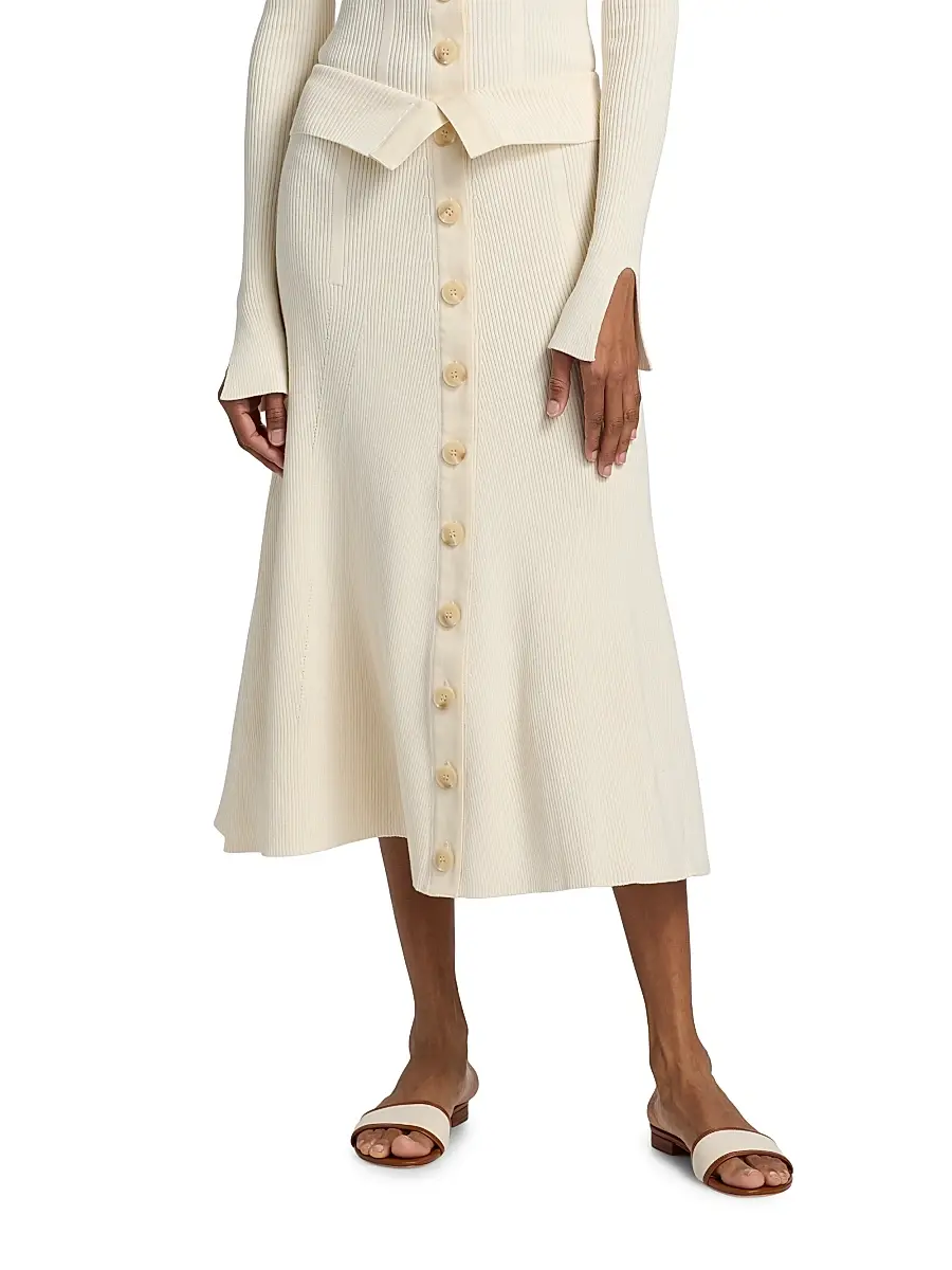 Zimmermann Women's Buttoned Rib-Knit Midi-Skirt | Thumbnail 3 Zimmermann Women's Buttoned Rib-Knit Midi-Skirt | Thumbnail 3