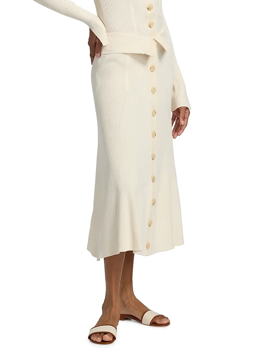 Zimmermann Women's Buttoned Rib-Knit Midi-Skirt | Thumbnail 4 Zimmermann Women's Buttoned Rib-Knit Midi-Skirt | Thumbnail 4