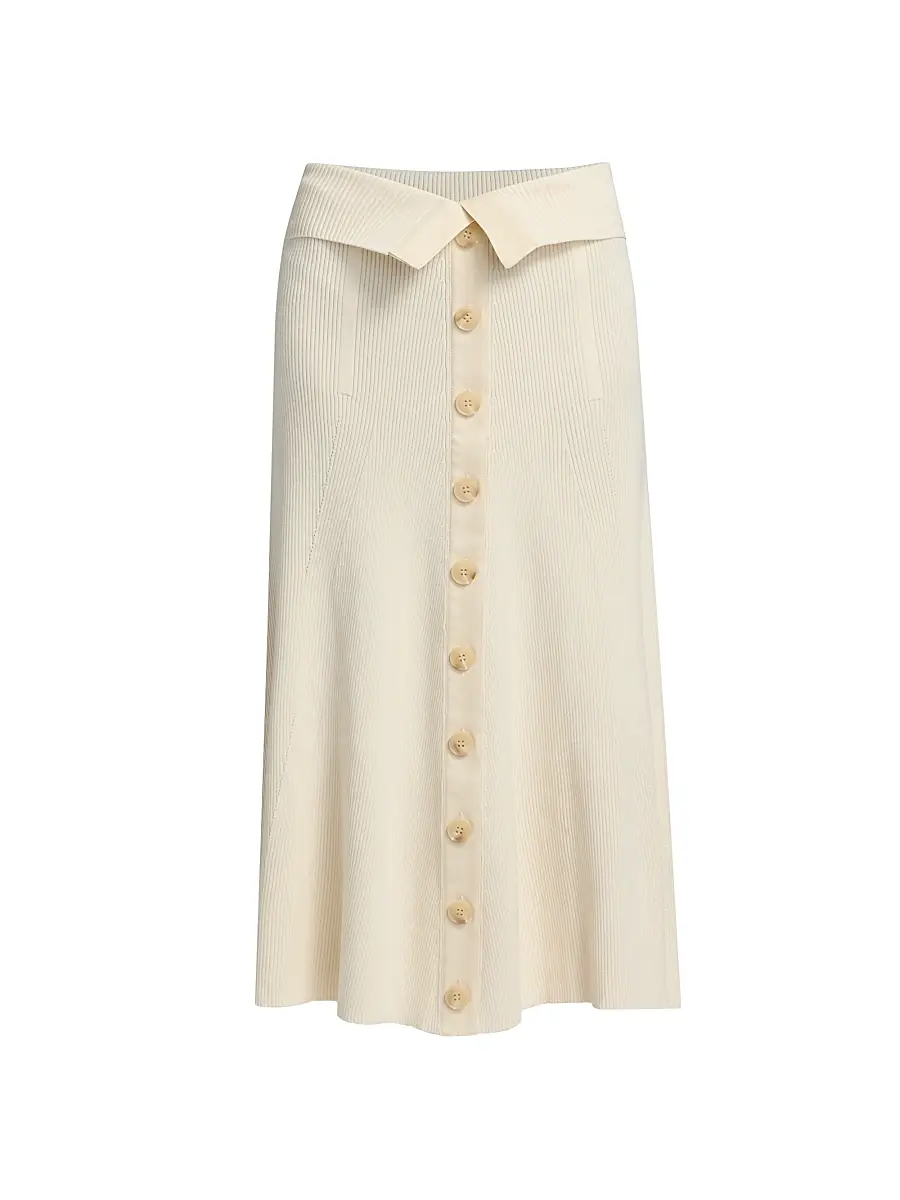 Zimmermann Women's Buttoned Rib-Knit Midi-Skirt