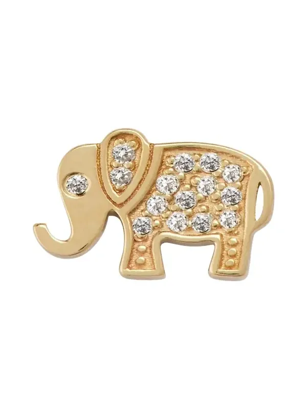 14K Gold and Diamond Pave Elephant Single Stud Earring, Left 14K Gold and Diamond Pave Elephant Single Stud Earring, Left