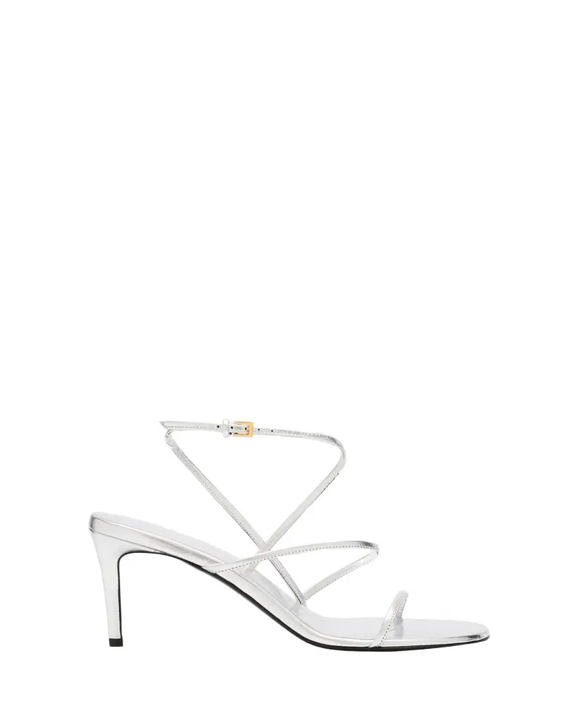 Khaite Strappy Metallic Ankle-Strap Sandals | Image 1 Khaite Strappy Metallic Ankle-Strap Sandals | Image 1