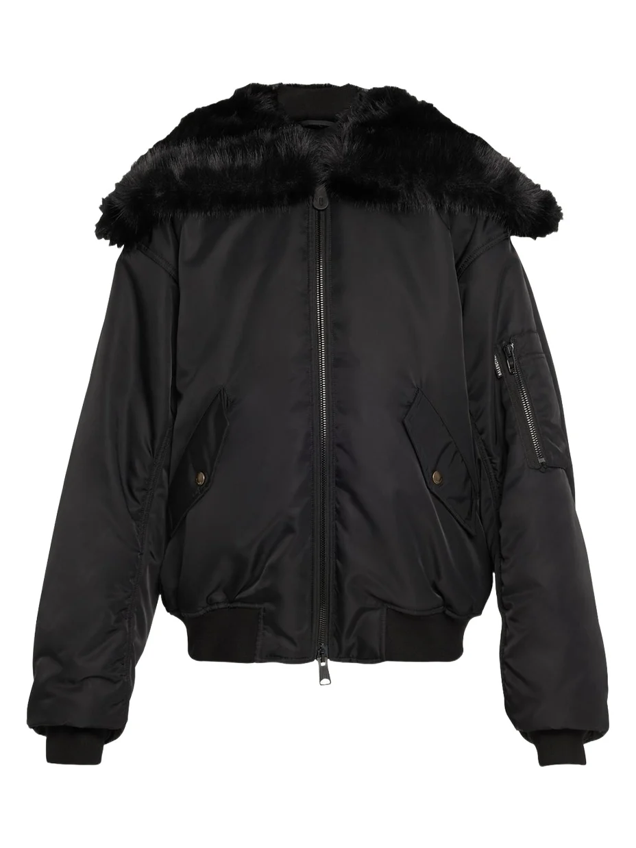 Balenciaga Faux Fur Hooded Bomber Jacket