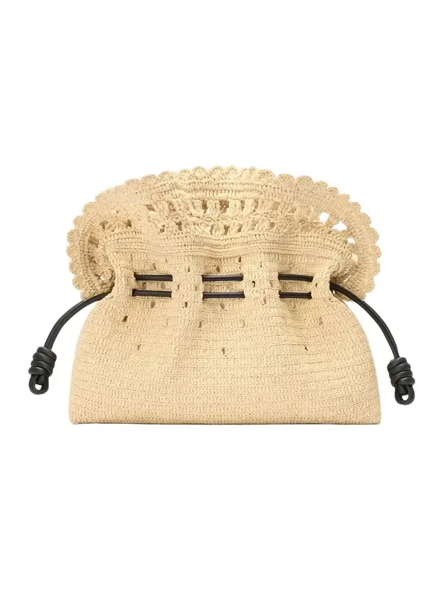 x Paula's Ibiza Flamenco Medium Ruffled Clutch Bag in Raffia x Paula's Ibiza Flamenco Medium Ruffled Clutch Bag in Raffia