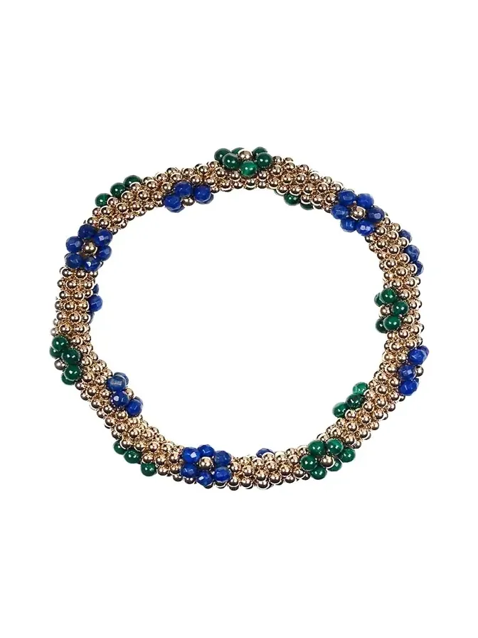 14K Yellow Gold Lapis and Malachite Daisy Bracelet