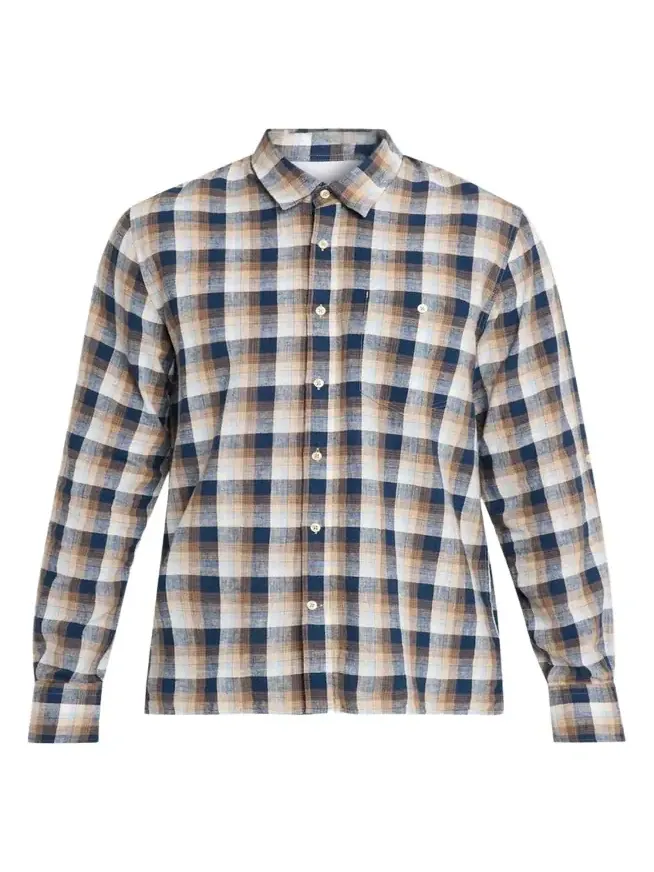Men's Younes Cotton and Linen Plaid Button-Down Shirt