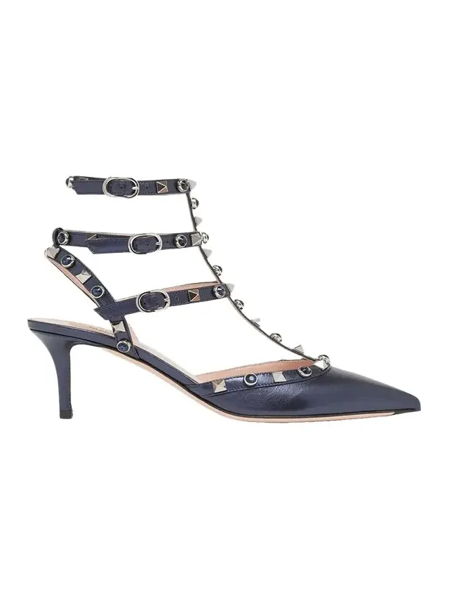 65mm Rockstud Metallic Leather Ankle-Strap Pumps 65mm Rockstud Metallic Leather Ankle-Strap Pumps